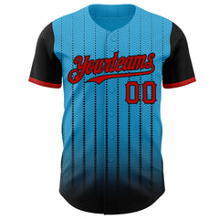Maxcorners Custom Sky Blue Red-Black 3D Pattern Design Gradient Geometric Shape Premium Baseball Jersey LM0210
