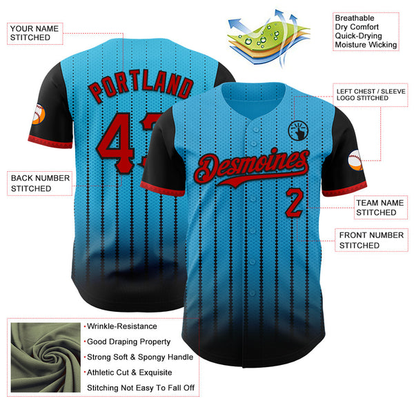 Maxcorners Custom Sky Blue Red-Black 3D Pattern Design Gradient Geometric Shape Premium Baseball Jersey LM0210