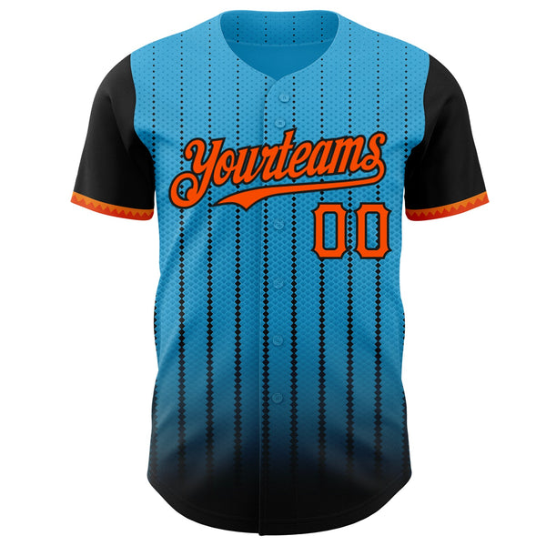 Maxcorners Custom Sky Blue Orange-Black 3D Pattern Design Gradient Geometric Shape Premium Baseball Jersey LM0210