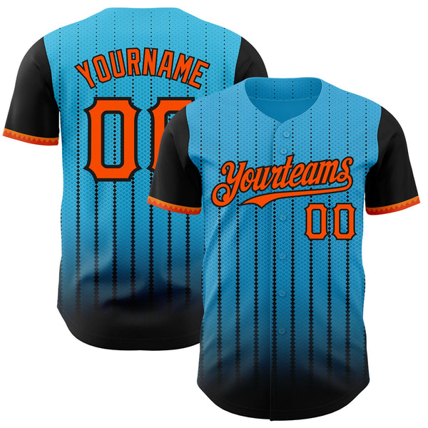 Maxcorners Custom Sky Blue Orange-Black 3D Pattern Design Gradient Geometric Shape Premium Baseball Jersey LM0210