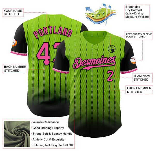 Maxcorners Custom Neon Green Pink-Black 3D Pattern Design Gradient Geometric Shape Premium Baseball Jersey LM0210