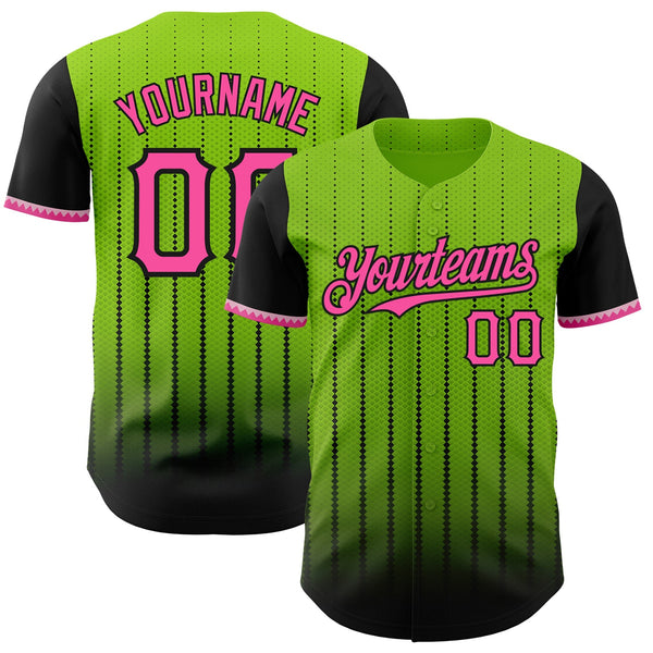 Maxcorners Custom Neon Green Pink-Black 3D Pattern Design Gradient Geometric Shape Premium Baseball Jersey LM0210