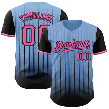 Maxcorners Custom Light Blue Pink-Black 3D Pattern Design Gradient Geometric Shape Premium Baseball Jersey LM0210