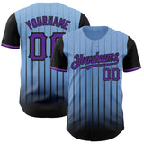 Maxcorners Custom Light Blue Purple-Black 3D Pattern Design Gradient Geometric Shape Premium Baseball Jersey LM0210