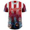 Maxcorners Custom Red Blue-White 3D Halloween Spooky Pumpkin Stripe Authentic Baseball Jersey LM2605
