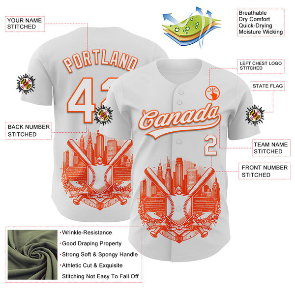 Maxcorners Custom White Orange 3D Urban City Edition Sports Premium Baseball Jersey LM0210