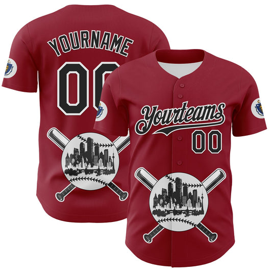Maxcorners Custom Cardinal Black-White 3D Urban City Edition Sports Premium Baseball Jersey LM0210
