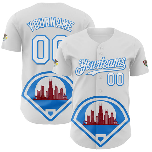 Maxcorners Custom White Electric Blue-Red 3D Urban City Edition Sports Premium Baseball Jersey LM0210