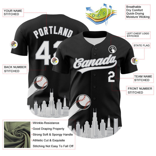 Maxcorners Custom Black White-Gray 3D Urban City Edition Sports Premium Baseball Jersey LM0210