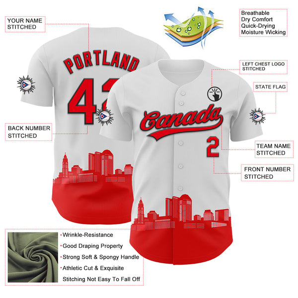 Maxcorners Custom White Fire Red-Black 3D Urban City Edition Sports Premium Baseball Jersey LM0210