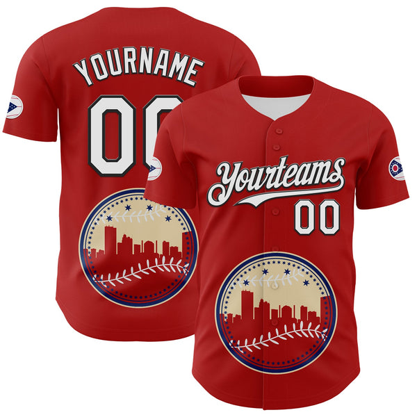 Maxcorners Custom Red White Blue Cream-Black 3D Urban City Edition Sports Premium Baseball Jersey LM0210