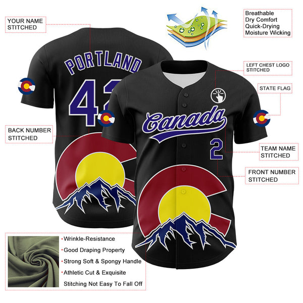 Maxcorners Custom Black Dark Purple Red Yellow Blue-White 3D Urban City Edition Sports Premium Baseball Jersey LM0210