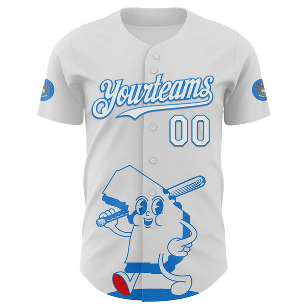 Maxcorners Custom White Electric Blue-Red 3D Urban City Edition Sports Premium Baseball Jerseys LM0210