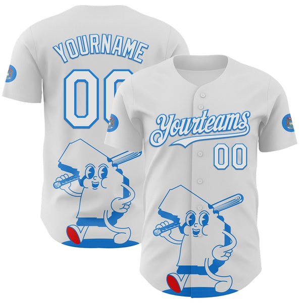 Maxcorners Custom White Electric Blue-Red 3D Urban City Edition Sports Premium Baseball Jerseys LM0210
