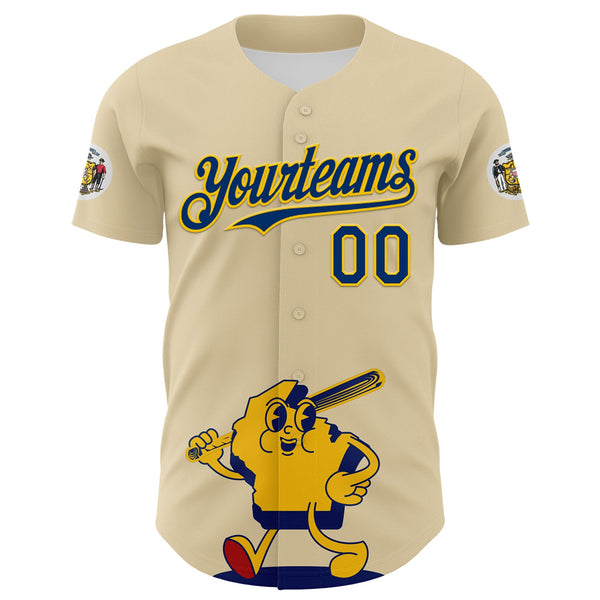 Maxcorners Custom Cream US Navy Blue Yellow-Red 3D Urban City Edition Sports Premium Baseball Jersey LM0210