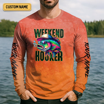 Maxcorners Weekend Hooker Orange Fishing Shirt, Fishing UPF Shirts, Hooded Sun Shirt, Gift For Fisherman