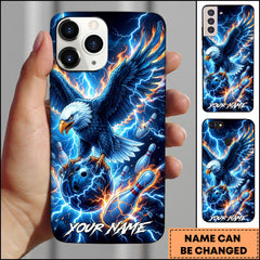 Maxcorners Bowling Phonecase Electric Blue Eagle Lightning Strike Personalized Name 3D Phone Case