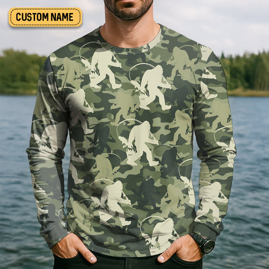 Maxcorners Bigfoot Camo Fishing SPF Shirts, Bassquatch Fishing Shirts, Fishing Shirts For Men, Funny Fisherman Gift