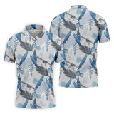 Maxcorners Blue Feather Golf Polo Shirt, Mens Golf Gift, Mens Tropical Shirts
