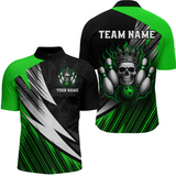 Maxcorners Green Skull Crown Bowling Custom Men Bowling Shirt Polo & Quarter-Zip Bowling Team Jerseys