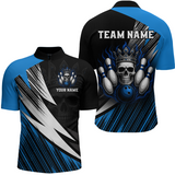 Maxcorners Blue Skull Crown Bowling Custom Men Bowling Shirt Polo & Quarter-Zip Bowling Team Jerseys