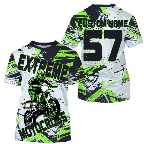 Customized name&number Motocross jersey green white youth adult UV MX dirt bike long sleeves racing