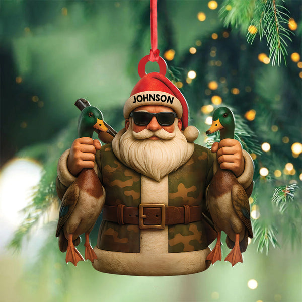 Maxcorners Personalized Duck Hunter Santa Acrylic Ornament - Funny Christmas Gift for Hunters - Custom Name Camo Decor LM0411