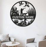 Maxcorners Personalized Metal Sign WITH LED/WITHOUT LED – Duck Hunting Scene with Dog and Hunter – Custom Rustic Wall Decor for Cabin and Lodge LM0110