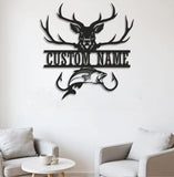 Maxcorners Personalized Deer & Fish Metal Sign WITH LED/WITHOUT LED Light Rustic Cabin Wall Decor Hunter Fisher Gift LM0110