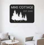 Maxcorners Personalized Forest Metal Sign WITH LED/WITHOUT LED - Rustic Cabin Name Sign With Pine Trees, Wall Art for Lodge & Home LM0110