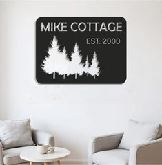 Maxcorners Personalized Forest Metal Sign WITH LED/WITHOUT LED - Rustic Cabin Name Sign With Pine Trees, Wall Art for Lodge & Home LM0110