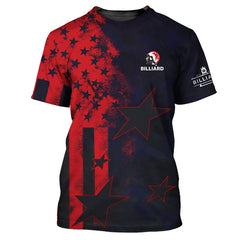 Maxcorners Patriotic Billiards Shirt, Red Black Star American Flag Style Pool Jersey , Sportswear for Billiard Players LM0509