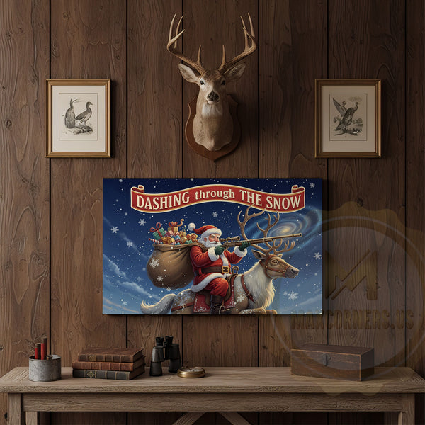 Maxcorners Santa Riding Reindeer Dashing Through the Snow Wrapped Canvas
