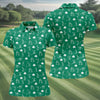 Maxcorners Stick Figure Golf Pose St Patrick's Day Shamrock Green Golf Shirt, Women's Golf Tops, Ladies Golf Polos