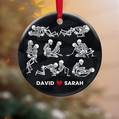 Maxcorners Personalized Black Rose Heart Shape Skeleton Couple Christmas - Ornament
