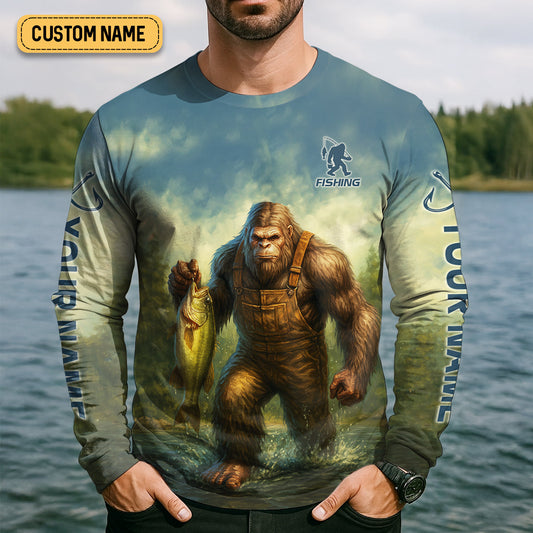 Maxcorners Gone Fishing Be Back Never Sasquatch Fishing SPF Shirt, Performance Fishing Shirts, Men's Fishing Shirt