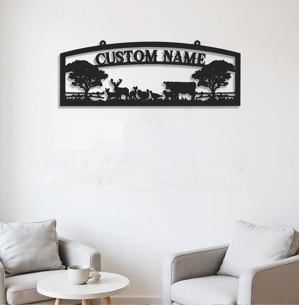 Maxcorners Personalized Farm Metal Sign WITH LED/WITHOUT LED - Rustic Ranch Name Sign with Livestock, Deer & Trees for Barn, Cabin & Outdoor Decor LM0110