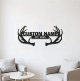 Maxcorners Personalized Deer Antler Metal Sign WITH LED/WITHOUT LED - Rustic Cabin Name Sign, Hunter Lodge Established Wall Art LM0110
