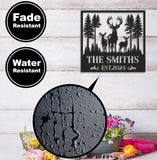 Maxcorners Personalized Deer Family Metal Sign WITH LED/WITHOUT LED, Rustic Cabin Wall Decor, Wildlife Hunting Lodge Name Sign LM0110
