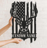 Maxcorners Personalized Vertical American Flag Deer Hunting Metal Sign WITH LED/WITHOUT LED Light Rustic Lodge Wall Decor LM0110