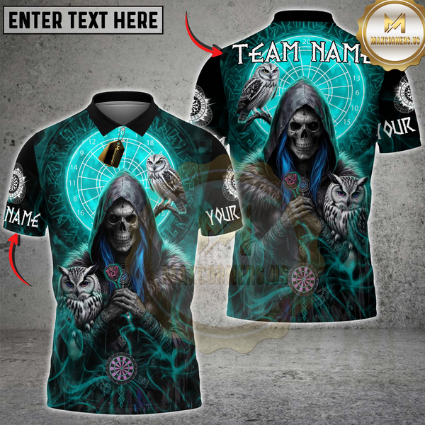 Maxcorners Darts Skull Shadow Owl Multicolor Customized Name, Team Name 3D Shirts