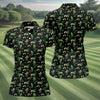 Maxcorners St Patrick's Day Leprechaun Character Golf And Beer Black Golf Shirt, Fun Women's Golf Shirts, Ladies Golf Polos