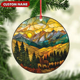 Maxcorners Personalized Deer Stained Glass Acrylic Ornament – Mountain Sunrise Christmas Tree Decoration Gift LM0411