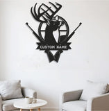 Maxcorners Personalized Deer Hunting Metal Sign WITH LED/WITHOUT LED - Rustic Buck Wall Art with Rifles, Hunter Lodge Decor & Outdoor Cabin Sign LM0110