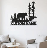 Maxcorners Personalized Bear Metal Sign WITH LED/WITHOUT LED - Rustic Cabin Name Sign, Wildlife Forest Wall Art for Lodge & Outdoor Decor LM0110
