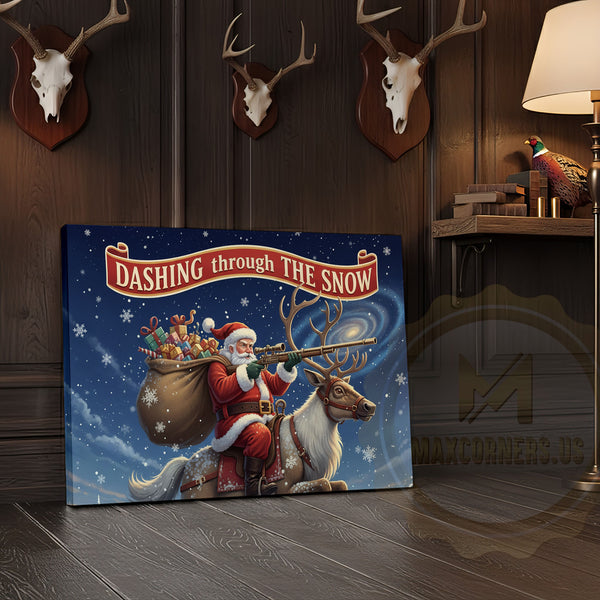 Maxcorners Santa Riding Reindeer Dashing Through the Snow Wrapped Canvas