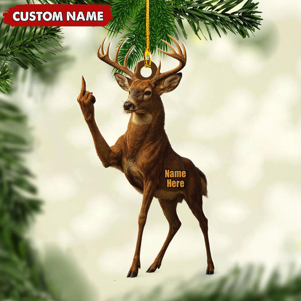 Maxcorners Personalized Funny Deer Buck Fukin' Finger Hunting Acrylic Christmas Ornament Custom Gift for Hunters LM0110