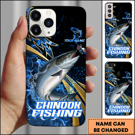 Maxcorners Chinook Splash Water Lightning Stripe Dark Blue Art Golden Line  Personalized Name Phone Case