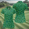 Maxcorners St Patrick's Day Beer Four Leaf Clovers Gold Pots Green Golf Shirt, Women's Golf Tops, Ladies Golf Polos