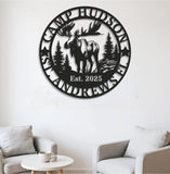 Maxcorners Personalized Moose Metal Sign WITH LED/WITHOUT LED - Rustic Cabin Name Sign, Wildlife Wall Art for Lodge, Camp & Outdoor Decor LM0110